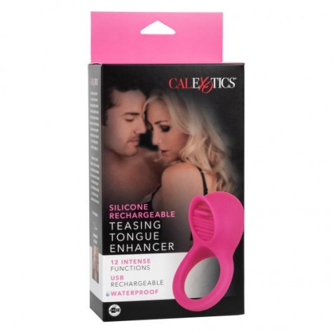 Ярко-розовое эрекционное кольцо Silicone Rechargeable Teasing Tongue Enhancer